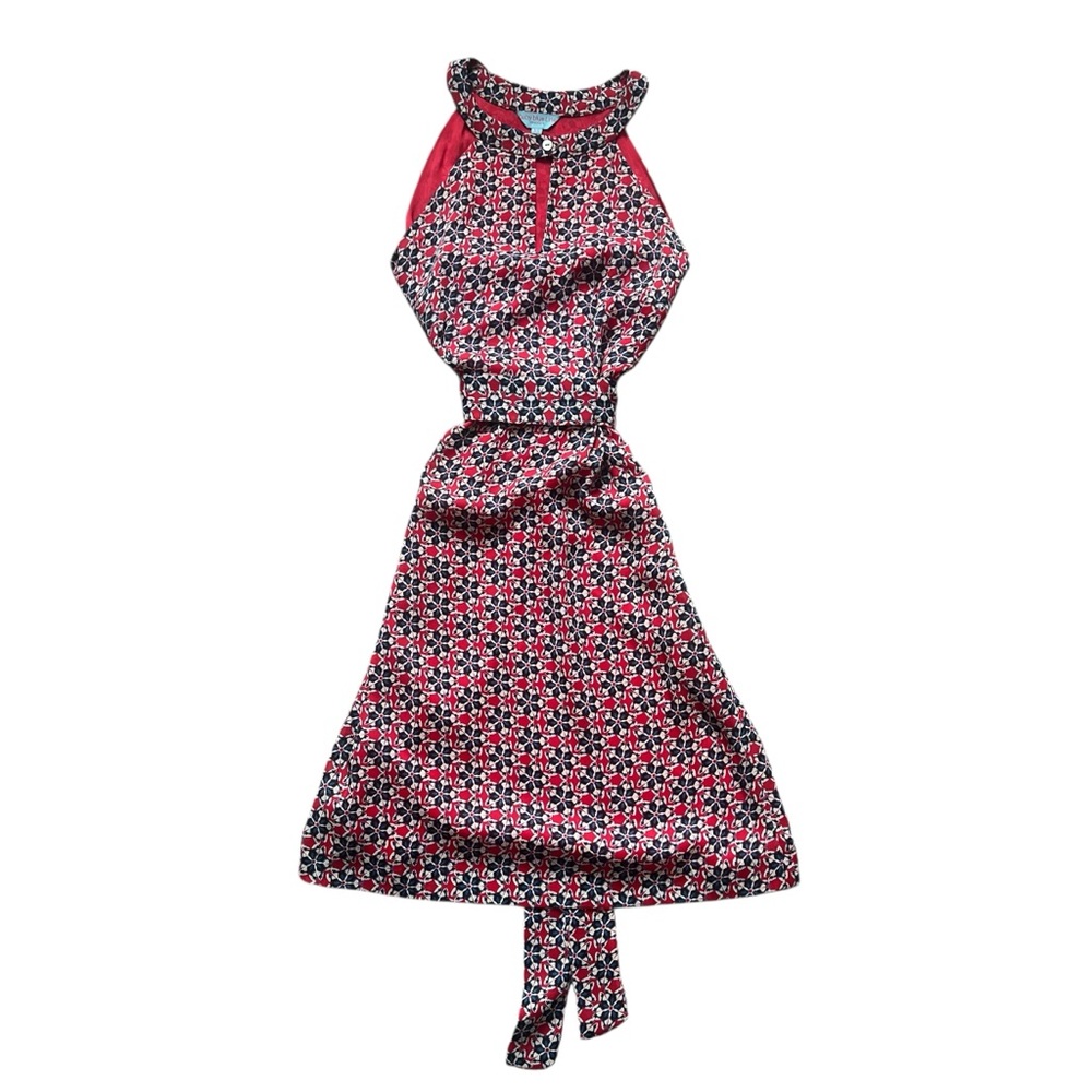 Floral Red Blue Halter Cinched Waist Mini Dress Size XS - Picture 1 of 5